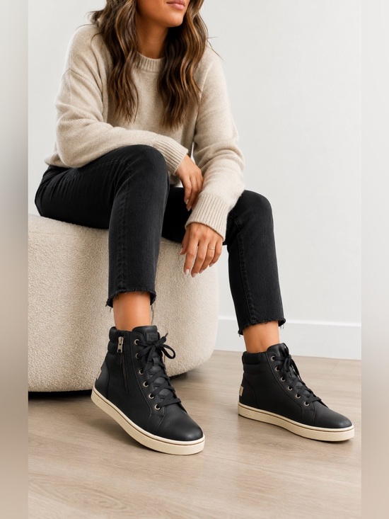 UGG Shoes - UGG Gradie High Top Sneakers Black Leather Side Zip Women’s 8.5 Style 1014607